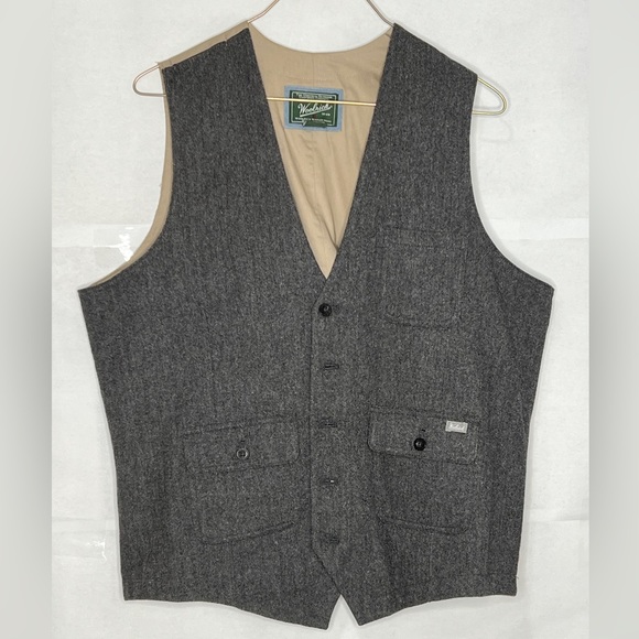 Woolrich Gray wool herringbone button down vest - Picture 1 of 7